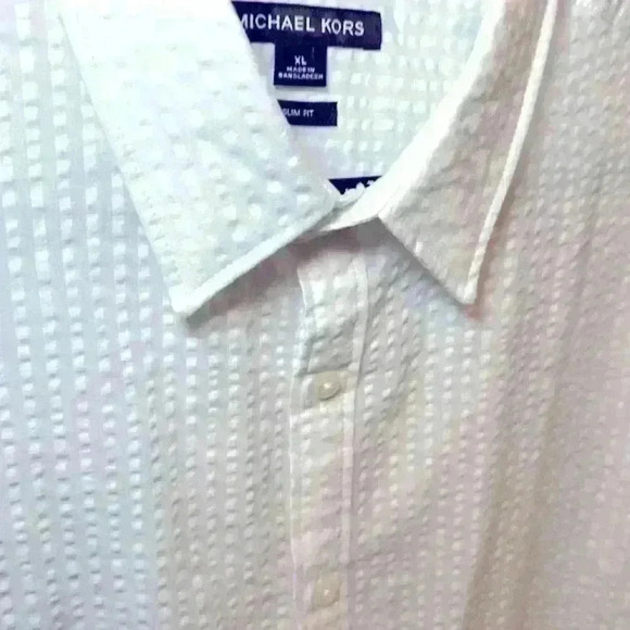Michael Kors NWT White Short Sleeve Slim Fit 100% Cotton Textured Mens Size XL - Picture 2 of 13